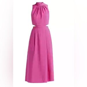 Pink Cut Out Pleated Halter Sundress